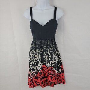 FOX RACING Womens SMALL Sundress Tank Pinup BLACK White Red Roses